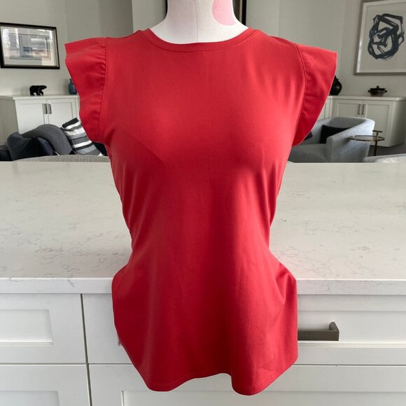RW&CO. Responsible Crew Nk Flutter Sleeve Viscose Nylon Blend Top Lt. Red S NWT - Picture 10 of 10